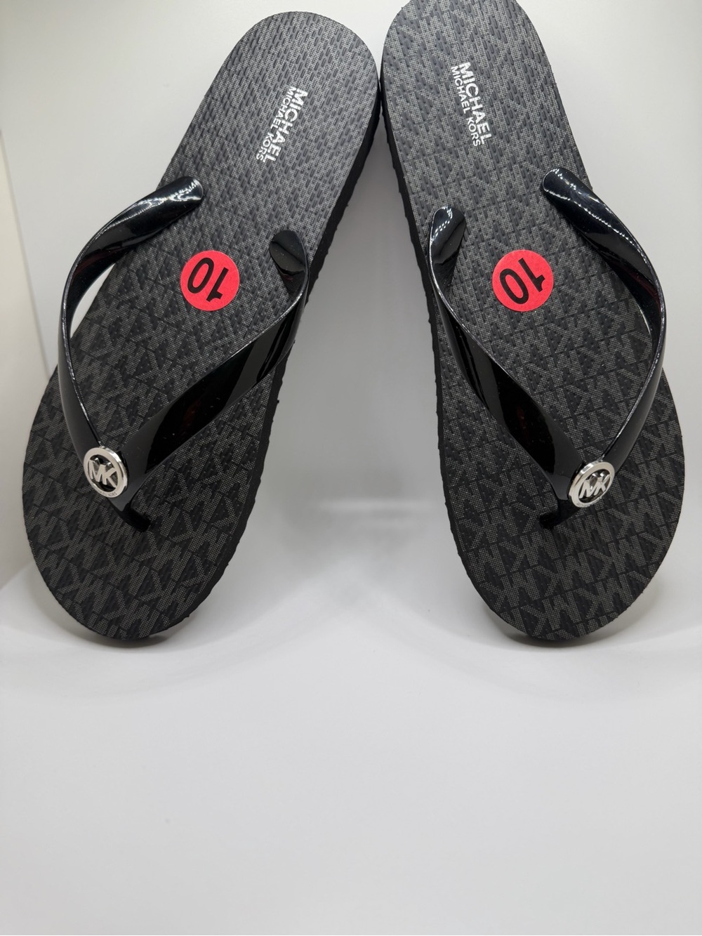 Michael Kors Black Monogram Logo Flip Flops